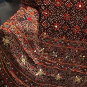 Modal Ajrakh Patola Gajji Silk Saree – Designer Ajrakh Print Silk Saree with Rich Border & Premium Finish