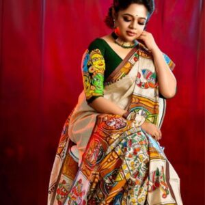 Jamini Roy Handpainted Pure Tussar Silk Saree (Silk Mark Certified)