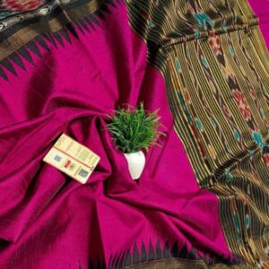 Pure Raw Silk Saree with Ikat Border – Silk Mark Certified Designer Handloom Saree