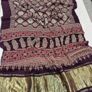 Exclusive Ajrakh Modal Silk Saree with Mirror Work – Designer Hand Block Print Silk Saree with Rich Border