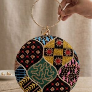 Multicolor Hand Embroidered Round Clutch Bag – Designer Ethnic Potli with Premium Finish