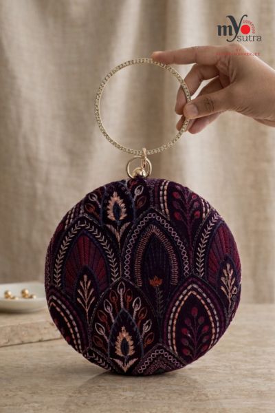 Multicolor Hand Embroidered Round Clutch Bag – Designer Ethnic Potli with Premium Finish - Image 3