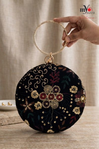 Multicolor Hand Embroidered Round Clutch Bag – Designer Ethnic Potli with Premium Finish - Image 4