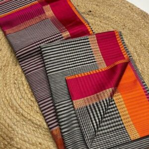 Maheshwari Silk Saree with Ganga Jamuna Border – Handwoven Silk Cotton Designer Saree