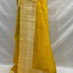 Handwoven Pure Kora Organza Benarasi Saree with Rich Zari Border