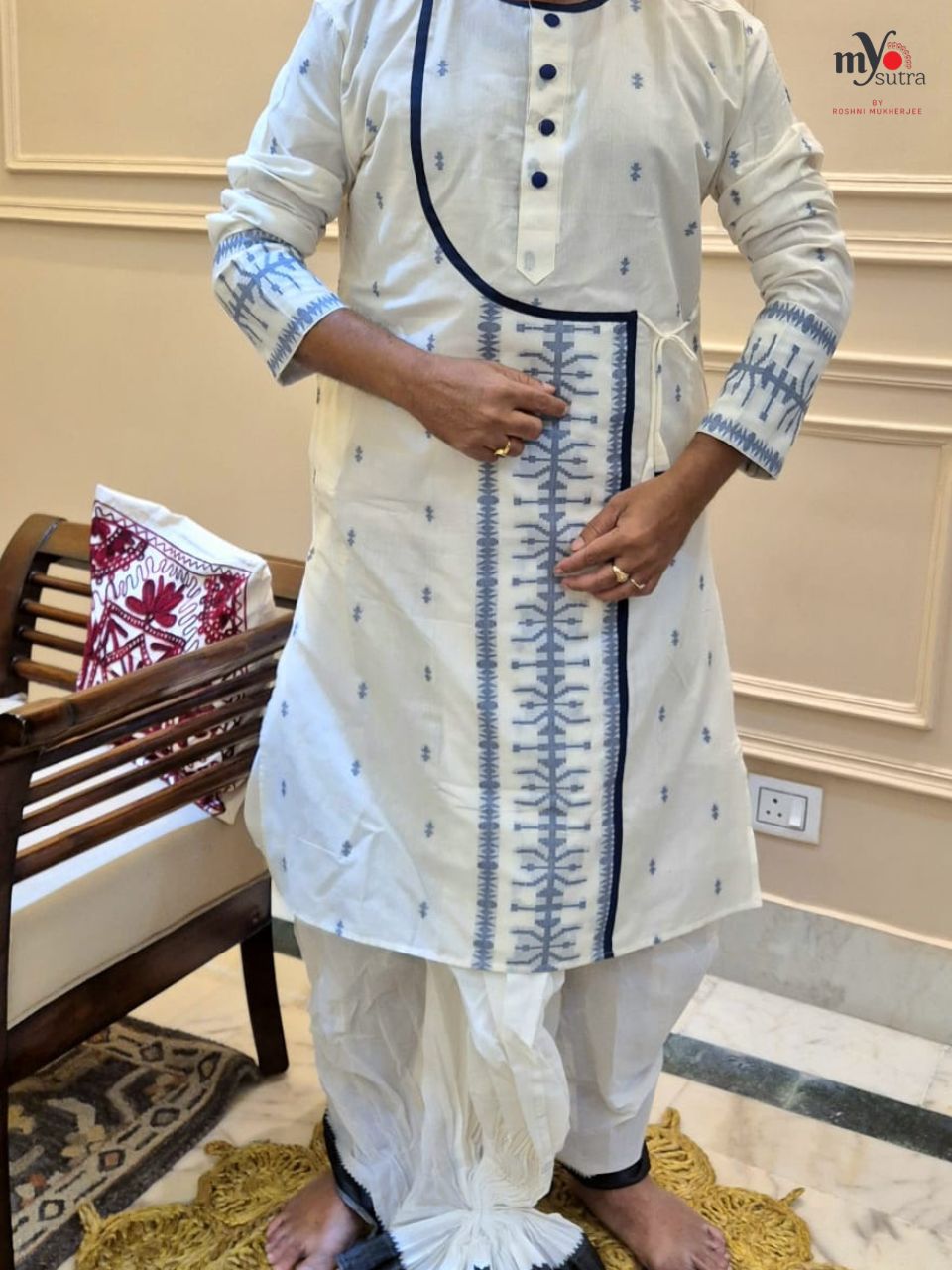 Designer Dhakai Jamdani Kurta with Dhoti Set – Premium Handwoven Ethnic Wear for Men