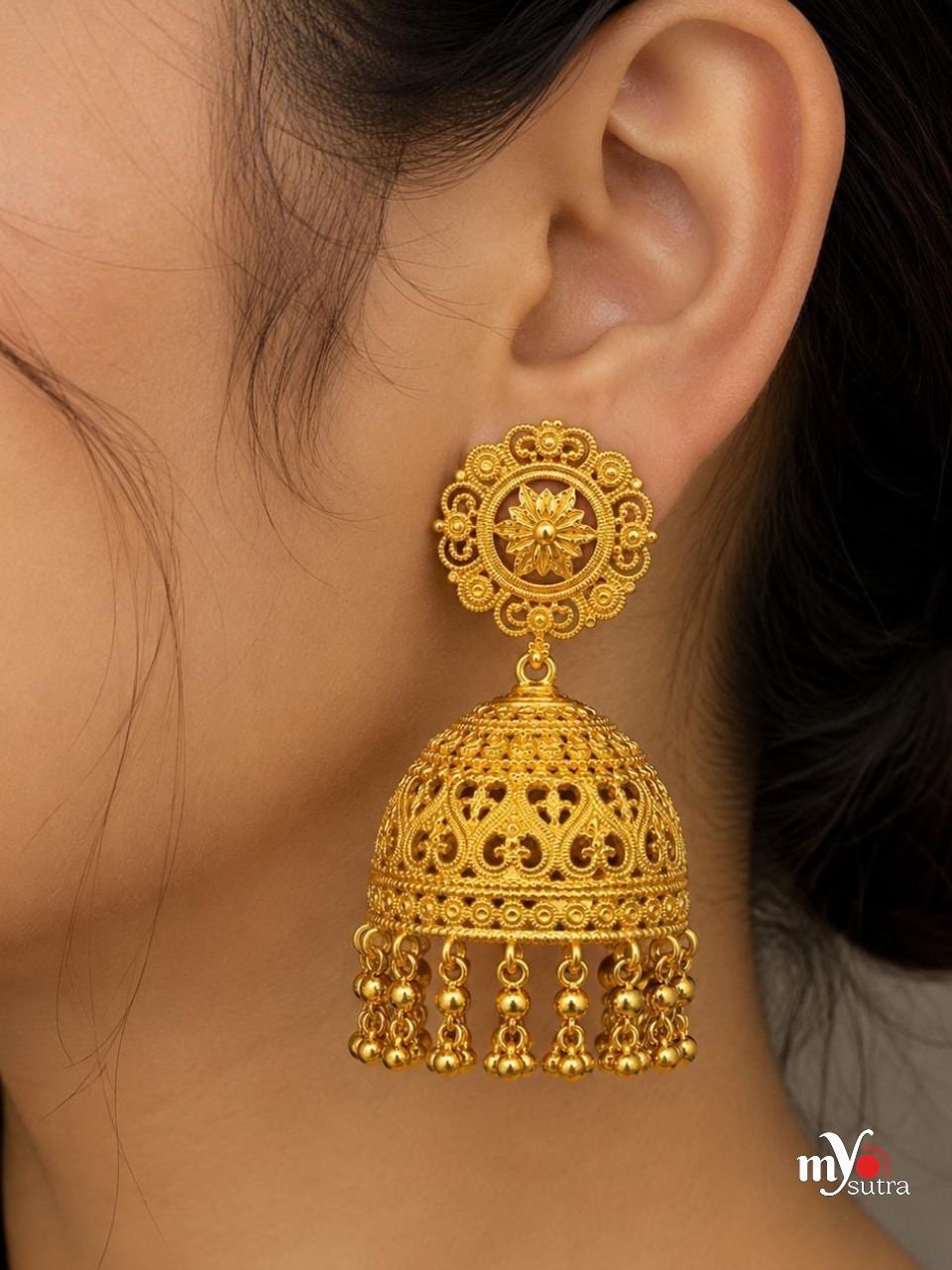 1gm Gold-Plated Jhumka Earrings – Traditional Indian Jewellery - Image 3
